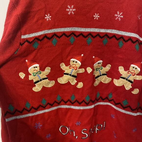 Women Jolly Sweaters Red Gingerbread Oh, Snap! Women’s XL Red XMAS Sweater - Picture 3 of 6